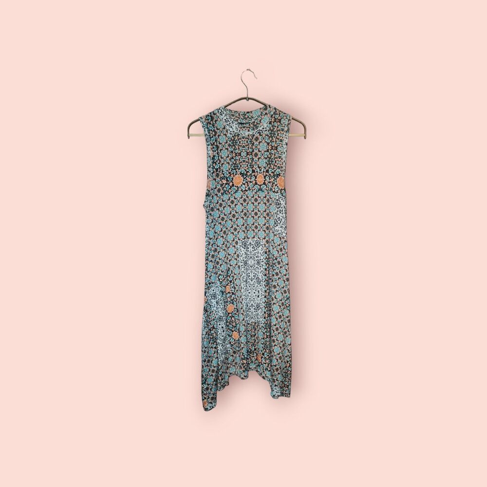 Maeve Anthropologie Mosaic Print Sleeveless Handkerchief Hem Midi Dress M Boho